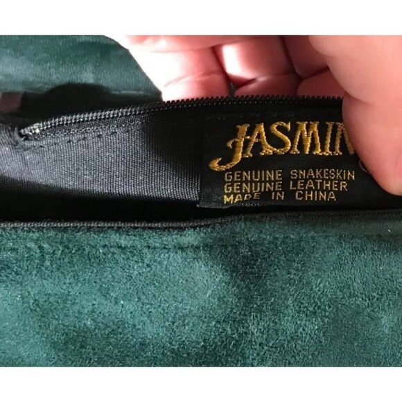 Vintage 80s Green Clutch 1980s Retro Suede & Snakeskin Glam Rocker Chic Handbag - Picture 4 of 5